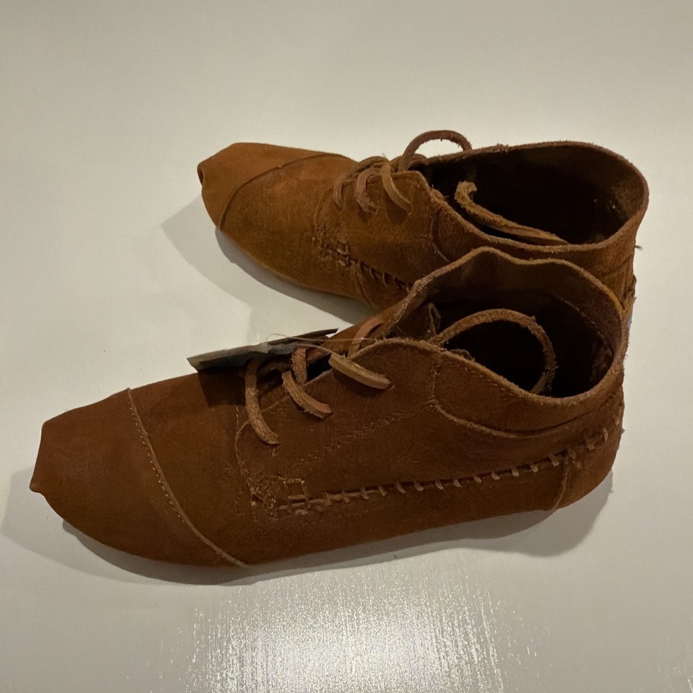 Boho Booties, Toms Women's Moccasin Boots Sz 6 Brown Suede Tribal Lace Up 1742 - Picture 5 of 12